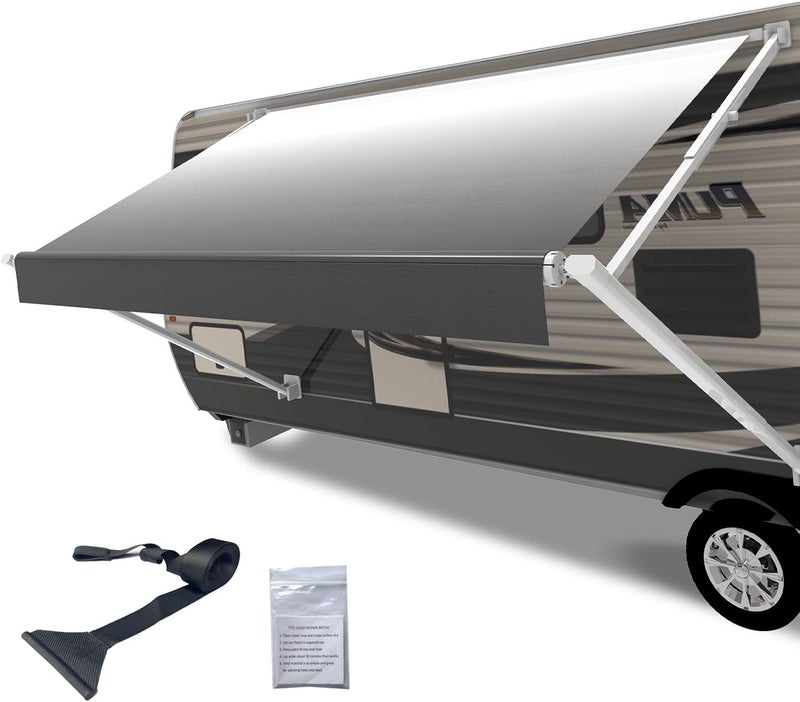 CYLAND استبدال قماش مظلة RV، قماش فينيل ثقيل الوزن 18.5 أونصة لاستبدال مظلة الكامبر، استبدال مظلة RV، مظلة عالمية للمقطورات، رمادي متلاشي 12' (قماش 11'2") - Image 1